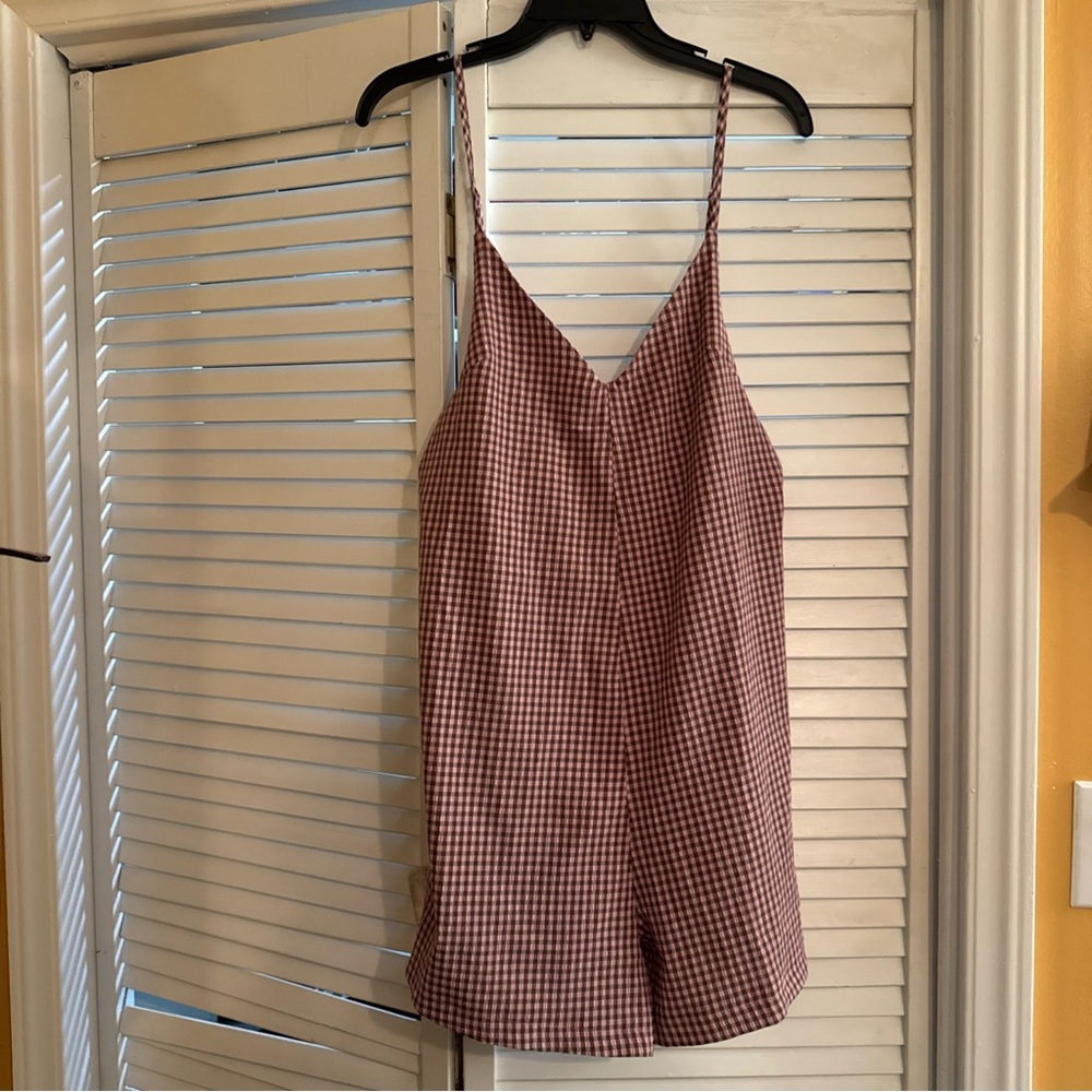 Topshop Pink and Brown Gingham Romper